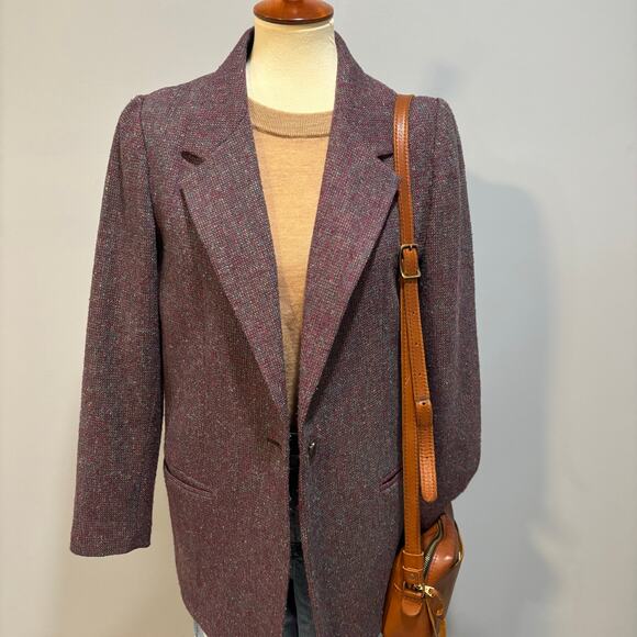 Vintage Courtenay women's wool blazer burgundy and maroon tweed, women’s size 10 - Picture 1 of 11
